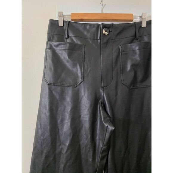 Anthropologie Maeve The Colette Cropped Wide-Leg Pants Faux-Leather Edition 31 N - Picture 5 of 12